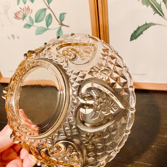 Vintage Pink Glass Candy Dish with Heart and Rose Pattern Victorian Style‎ - Picture 8 of 8